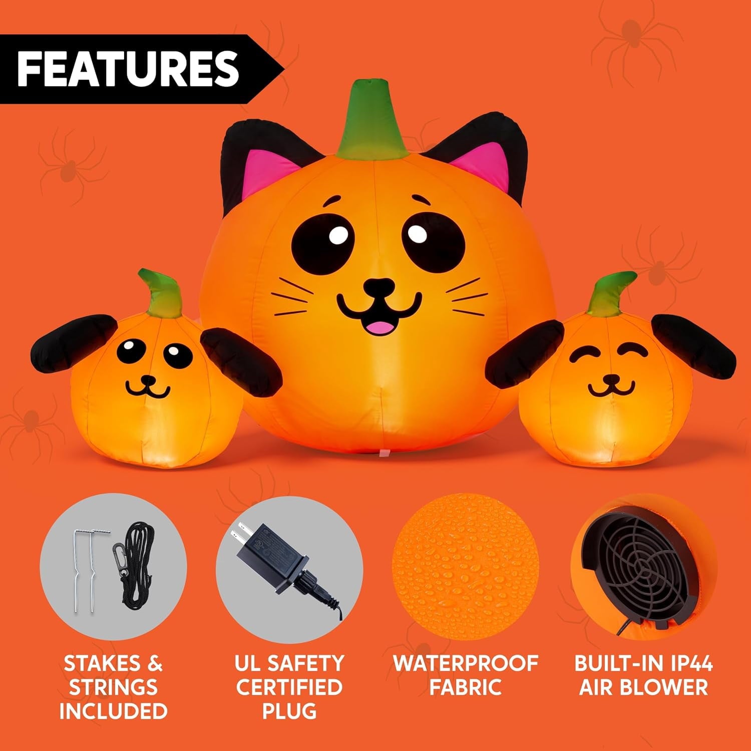 Joyfy 7 ft Halloween Inflatable Long Pumpkin with Witch's Cat Decorations Inflatables with Build-in LEDs,Halloween Decor Outdoor Blow Up Yard Decorations