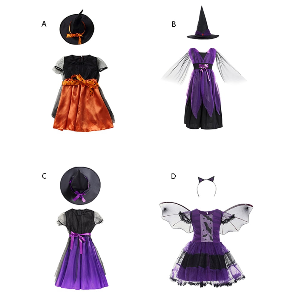Halloween 3-13Y Children Girls Vampire Witch Bat Cosplay Dress Carnival Party Toddler Kids Halloween Costume Dress Up