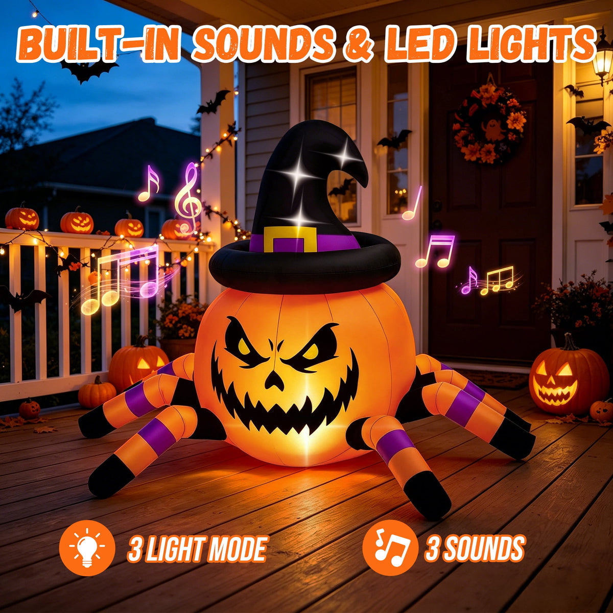 Firstness 2.6ft Remote Control Halloween Inflatable with Music Lights,Pumpkin Spider Car Blow ups Rc Car,Indoor Outdoor Decorations