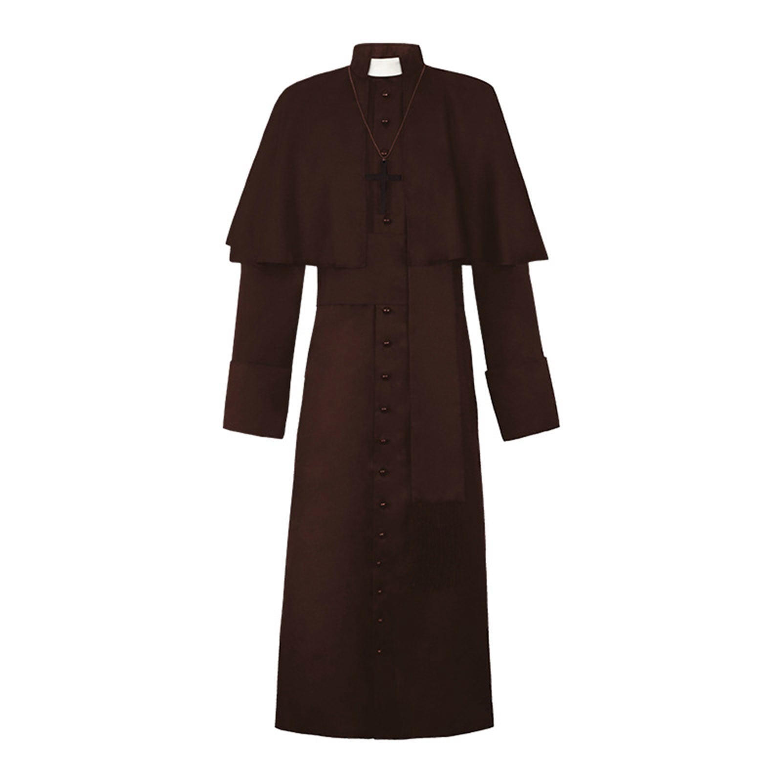 JOANKDMI Catholic Priest Costume for Men Clergy Cassock Robe with Capelet and Sash Halloween Party Outfit Religious Father Minister Fancy Dress for Men