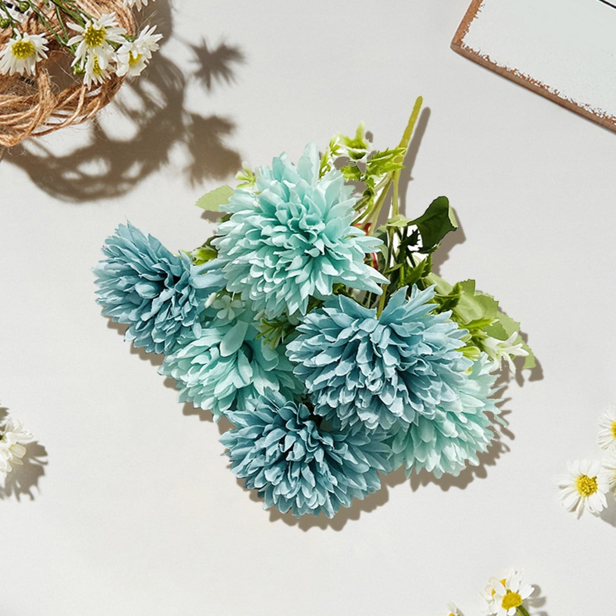 Fall Outside Decor Simulation 6-Head Chrysanthemum Bouquet Autumn Edition - Sapphire Blue Fake Flowers For Outdoors Fall Door Decor Faux Pumpkins For Outdoor For Fall Decor