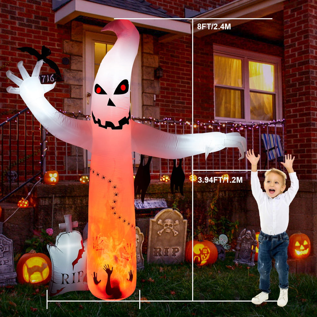 5.7FT Inflatable Halloween Inflatable Crawling Green Ghost with Tombstone Built-in LED Lights Inflatable LED Lights Blow Up Yard Decoration