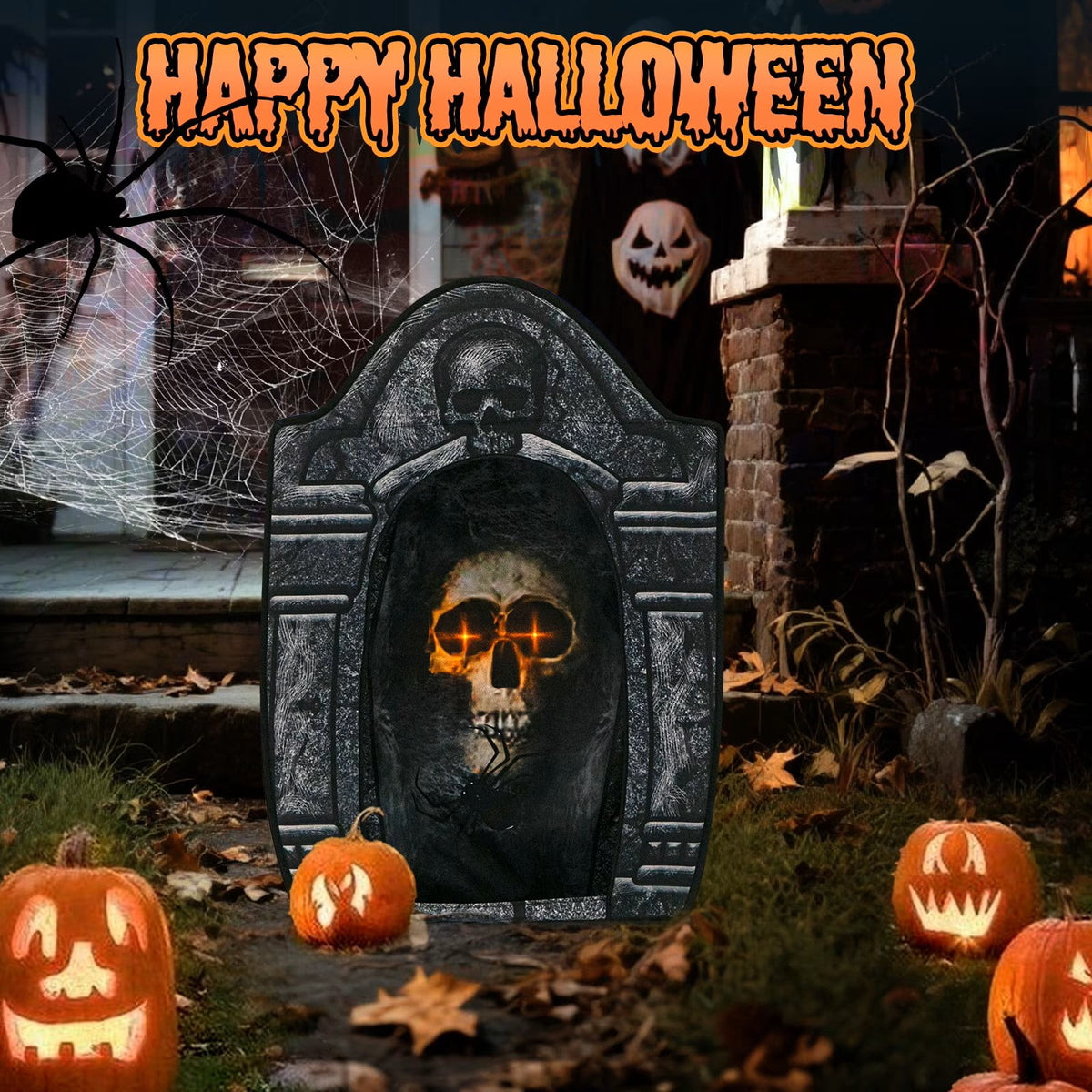Wondiair 41" Halloween Tombstone with Lighted Skeleton, Outdoor Halloween Graveyard Decoration for Yard, Lawn, Porch & Haunted House