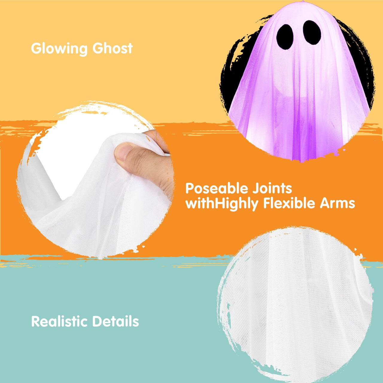Joyfy 47" Halloween Hanging Light up Ghost Decorations Outdoor,White Ghosts with Blue LED Light and Timer Halloween Hanging Decoration Waterproof for Front Yard Patio Lawn