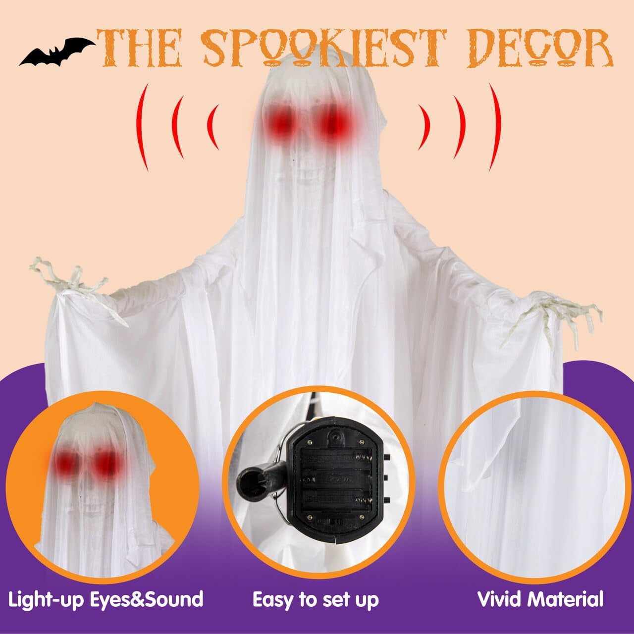 Joyfy 7.8 Ft(93.6 in) Halloween Grim Reaper Decorations Outdoor, Rotatable Flying Scream Scarecrow Skeleton Ghosts Decor for Graveyard Haunted House Props, Garden, Porch, Yard Lawn