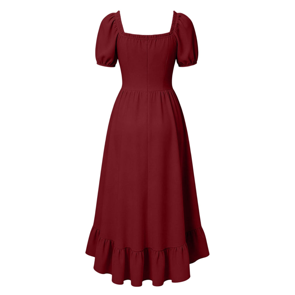 Gothic Dresses for Women Medieval Renaissance Halloween Costume Lace Up Corset High Low Ruffle Hem Square Neck Vintage Gown