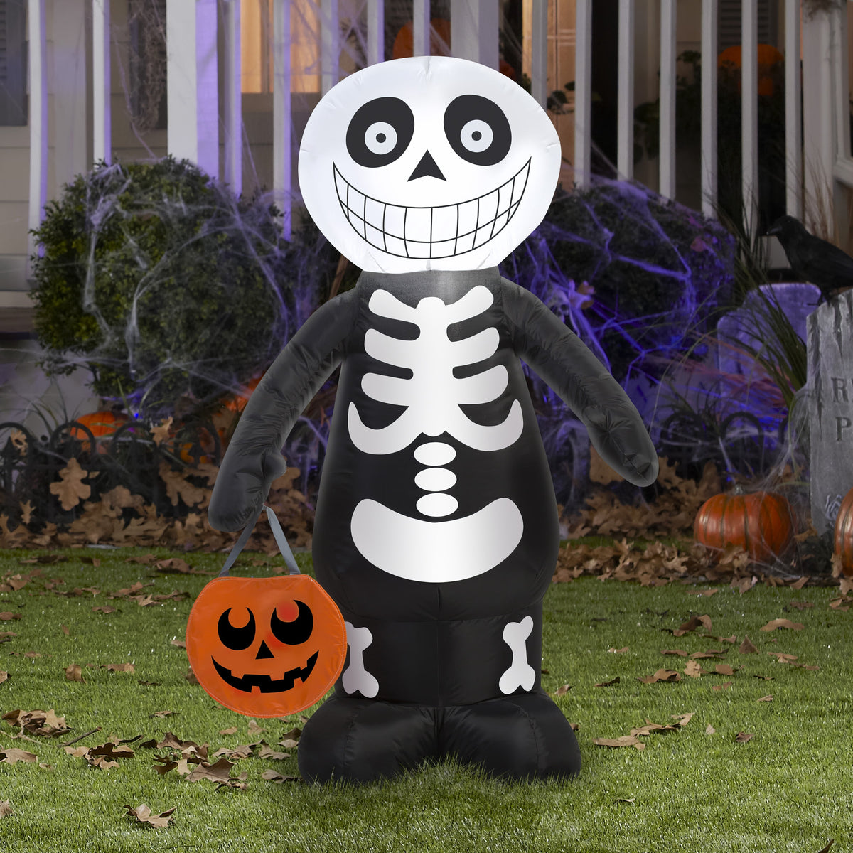Gemmy Airblown Inflatable Skeleton Boy, 3.5 ft Tall, Multicolored, Halloween Yard Decoration