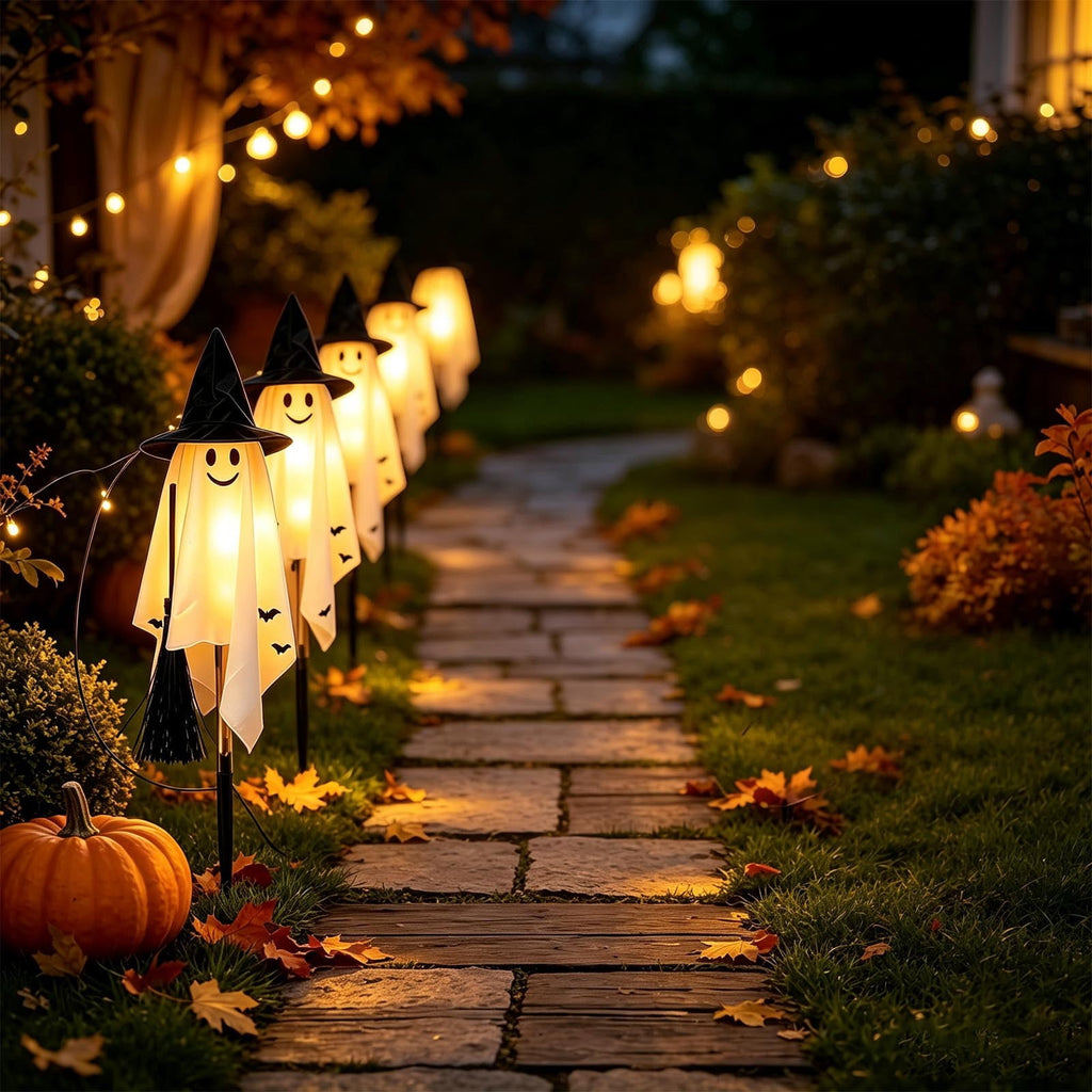 6 Pack Solar Ghost Stake Lights, Halloween Witch Hat LED Garden Lights for Outdoor Yard Garden Pathway and Porch Decor