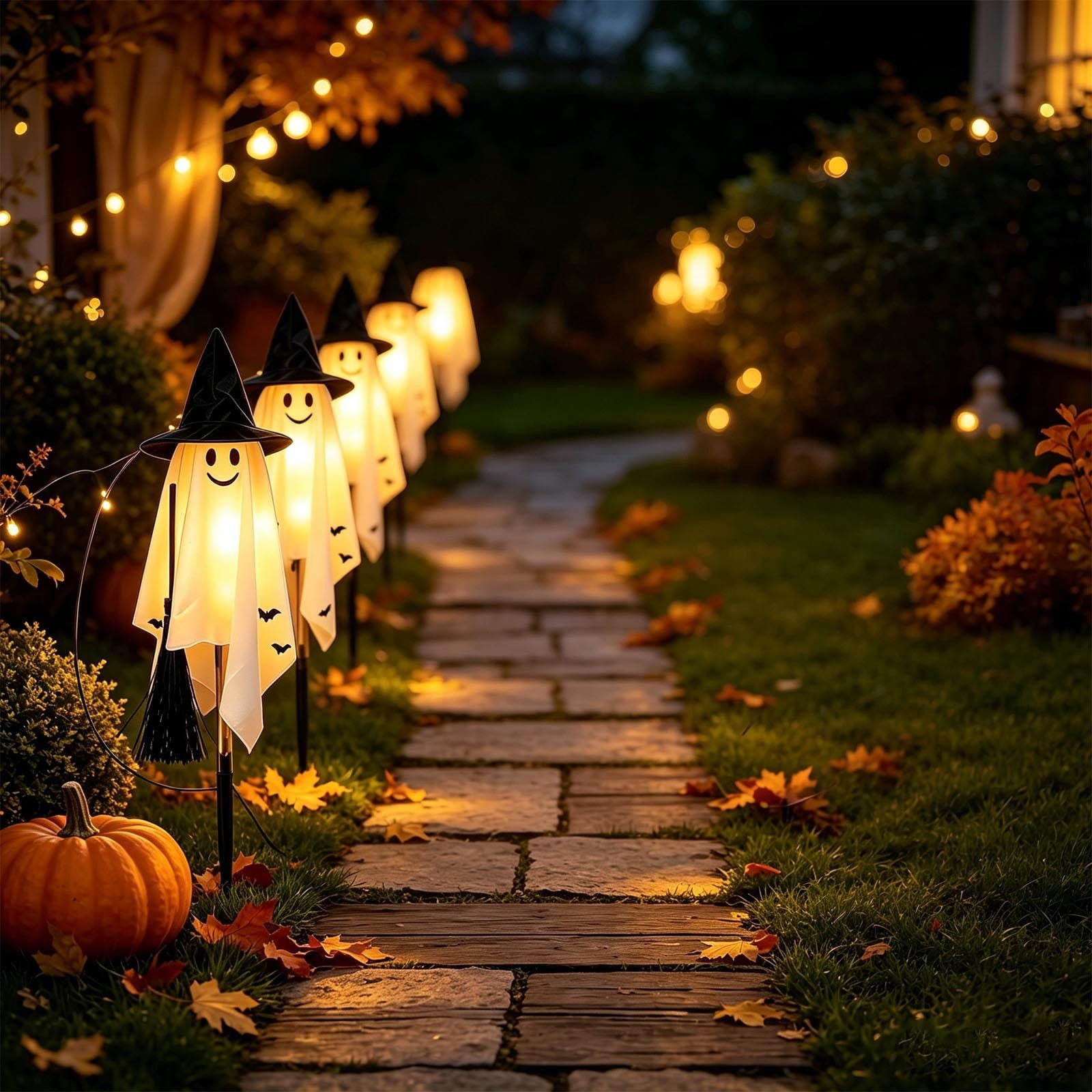 6 Pack Solar Ghost Stake Lights, Halloween Witch Hat LED Garden Lights for Outdoor Yard Garden Pathway and Porch Decor