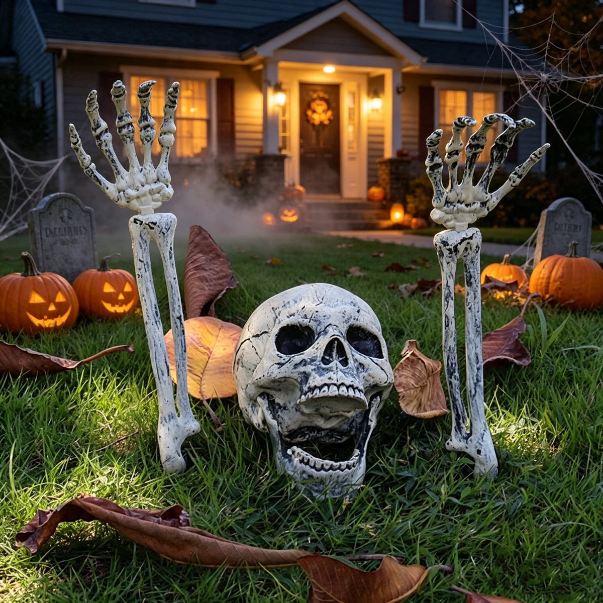 Halloween Skeleton Stakes, Realistic Skull & Skeleton Hand Yard Stakes for Outdoor Graveyard Lawn Garden Party Decor
