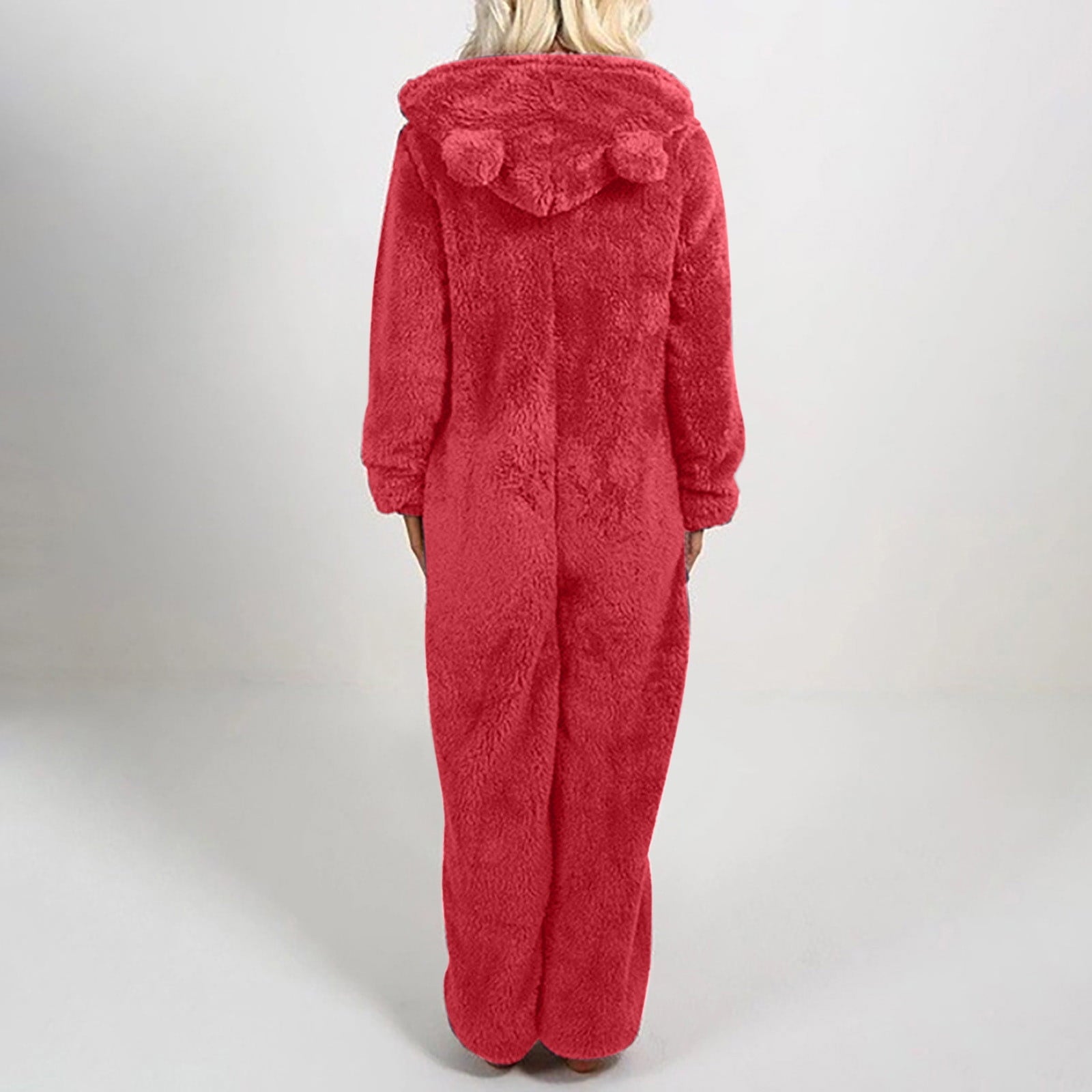 QATAINLAV Sherpa Fleece Jumpsuit for Women Winter Warm Fuzzy Onesie Pajamas Cute Cat Hooded Romper Casual Zip Up Overalls Sleepwear Black XL
