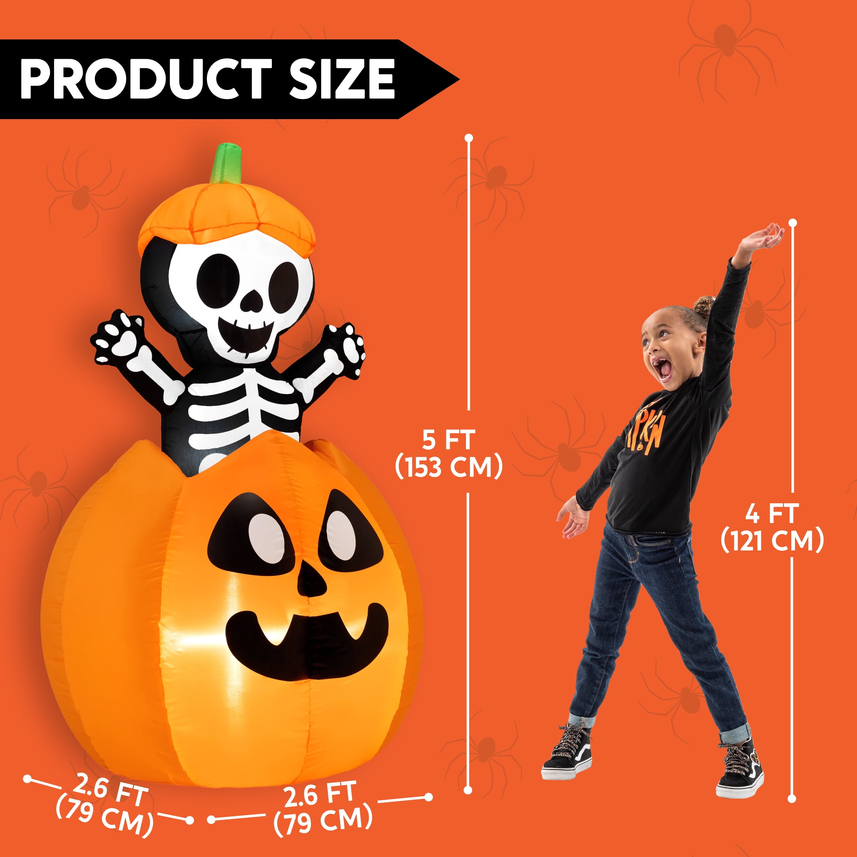 Joyfy 5 ft Halloween Inflatable Animated Cat on Pumpkin,Halloween Outdoor Decoration with LED Lights,Blow Up Decoration for Yard & Lawn,Party