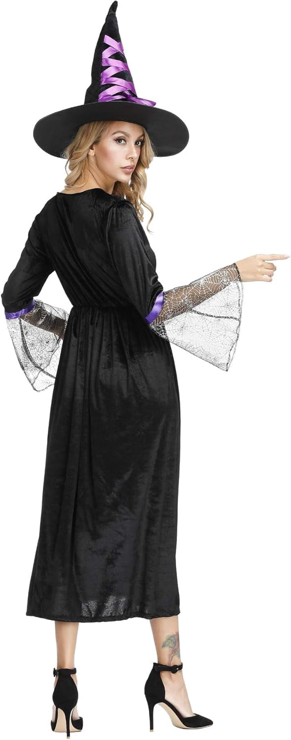 Halloween Witch Costume for Women, Halloween Gothic Witch Dresses for Fancy Dress Party Purple XL