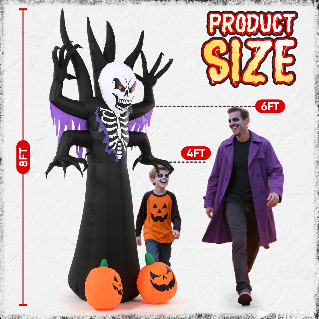 Wondiair 8 FT Halloween Inflatable Skeleton Tree with LED Lights and Glowing Pumpkins, Blow Up Outdoor Halloween Yard Decoration for Lawn, Front Yard and Haunted House