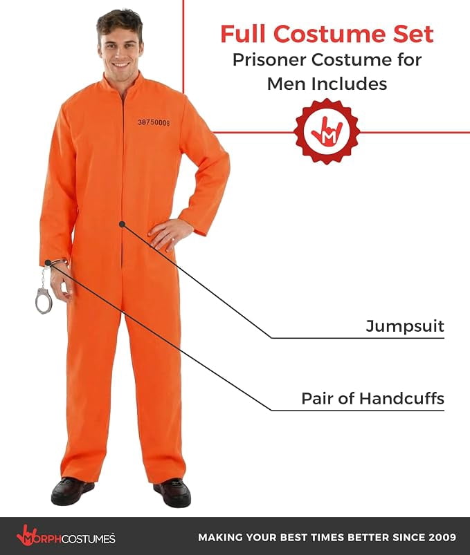 Fun Shack Mens Orange Prisoner Costume Adult Convict Jail Jumpsuit Fancy Dress Halloween Orange XL