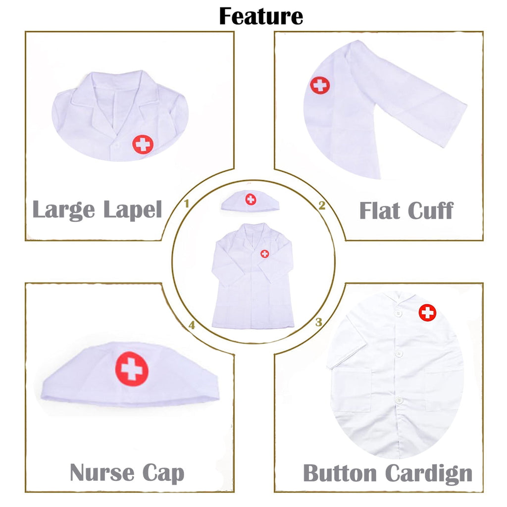 NimJoy 14Pcs Doctor Costume Dress-up Set Pretend Role Play Nurse Kit Preshool Toy for Kids 3-6 Years Toddler Boys GirlsBirthday Christmas Present, Blue