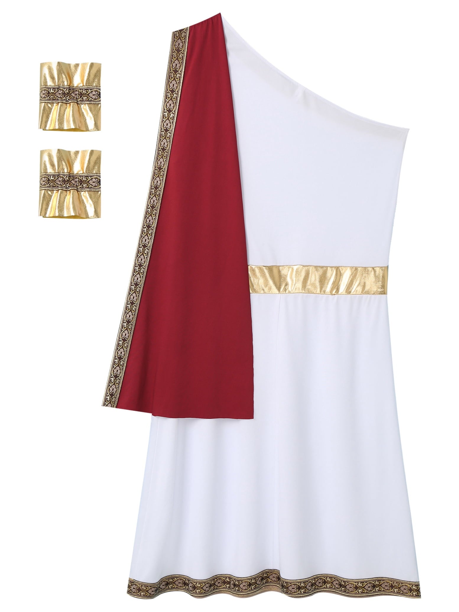 Haitryli Men's Ancient Greek God Toga with Sleeves One Shoulder Halloween Costume Tunic Role Play Black S