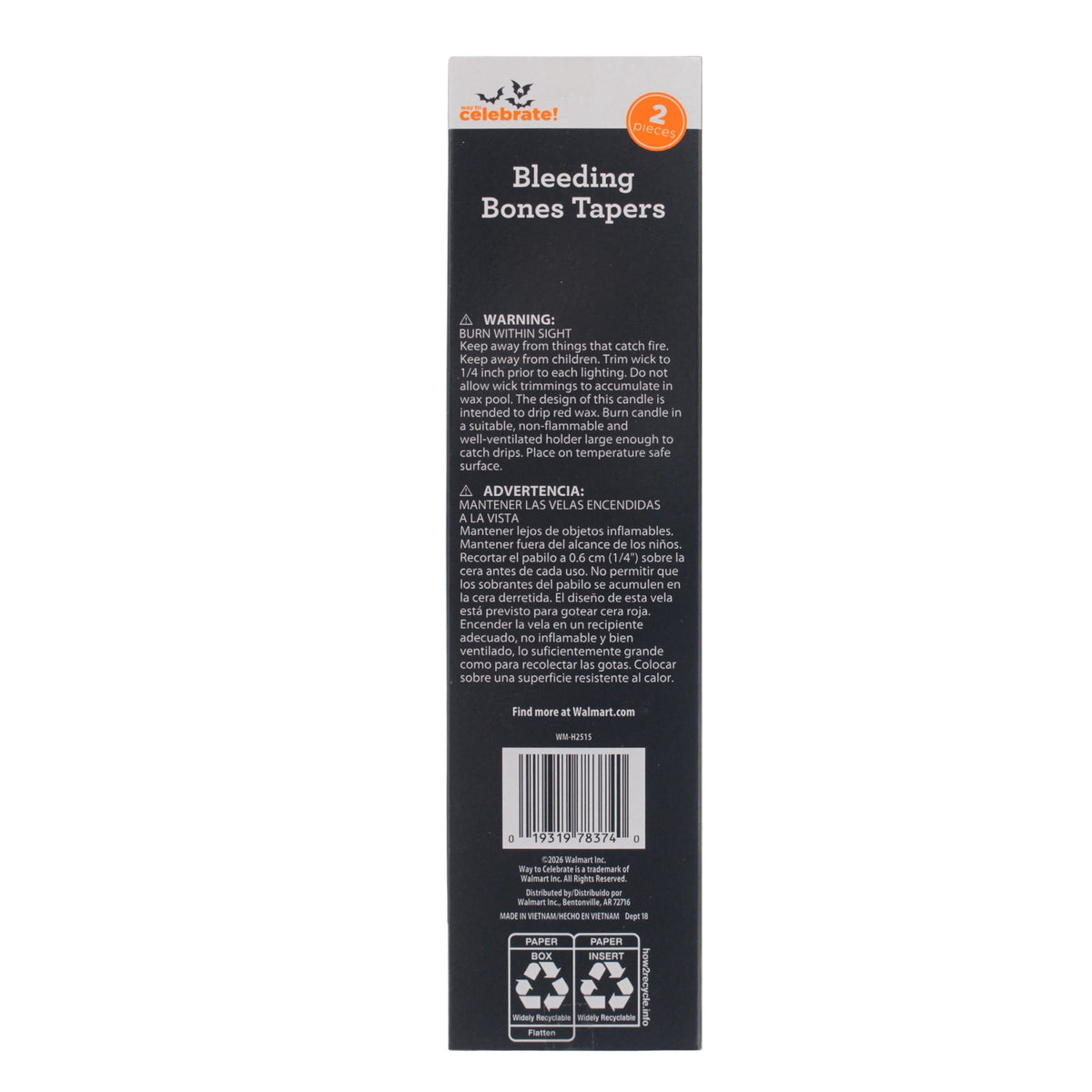 Bleeding Bones Taper Candles, 10", 2 Pieces, Halloween by Way To Celebrate