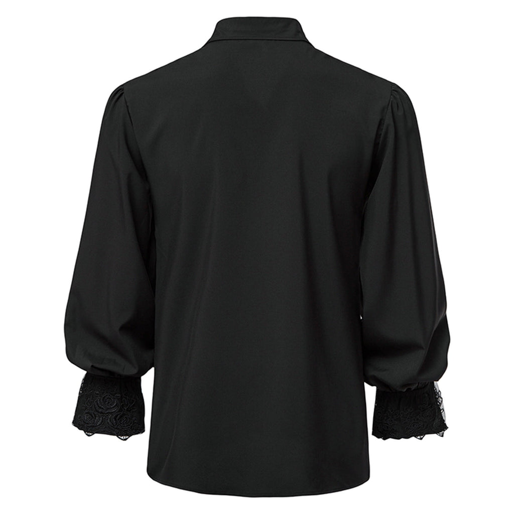 Men LYXSSBYX Mens Shirts Long Sleeve Pullover Stand Collar Ruffled Renaissance Shirt Steampunk Trumpet Sleeve Top
