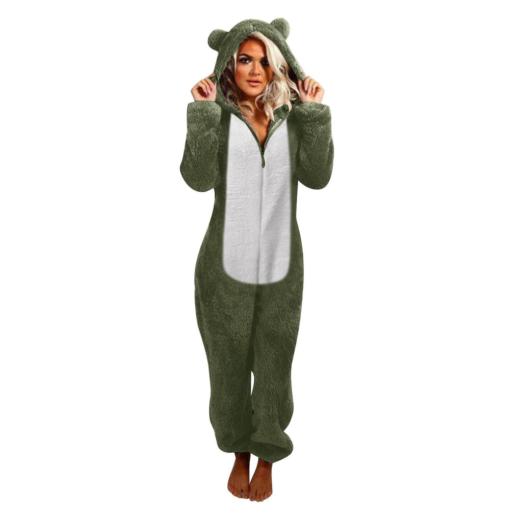 QATAINLAV Sherpa Fleece Jumpsuit for Women Winter Warm Fuzzy Onesie Pajamas Cute Cat Hooded Romper Casual Zip Up Overalls Sleepwear Black XL