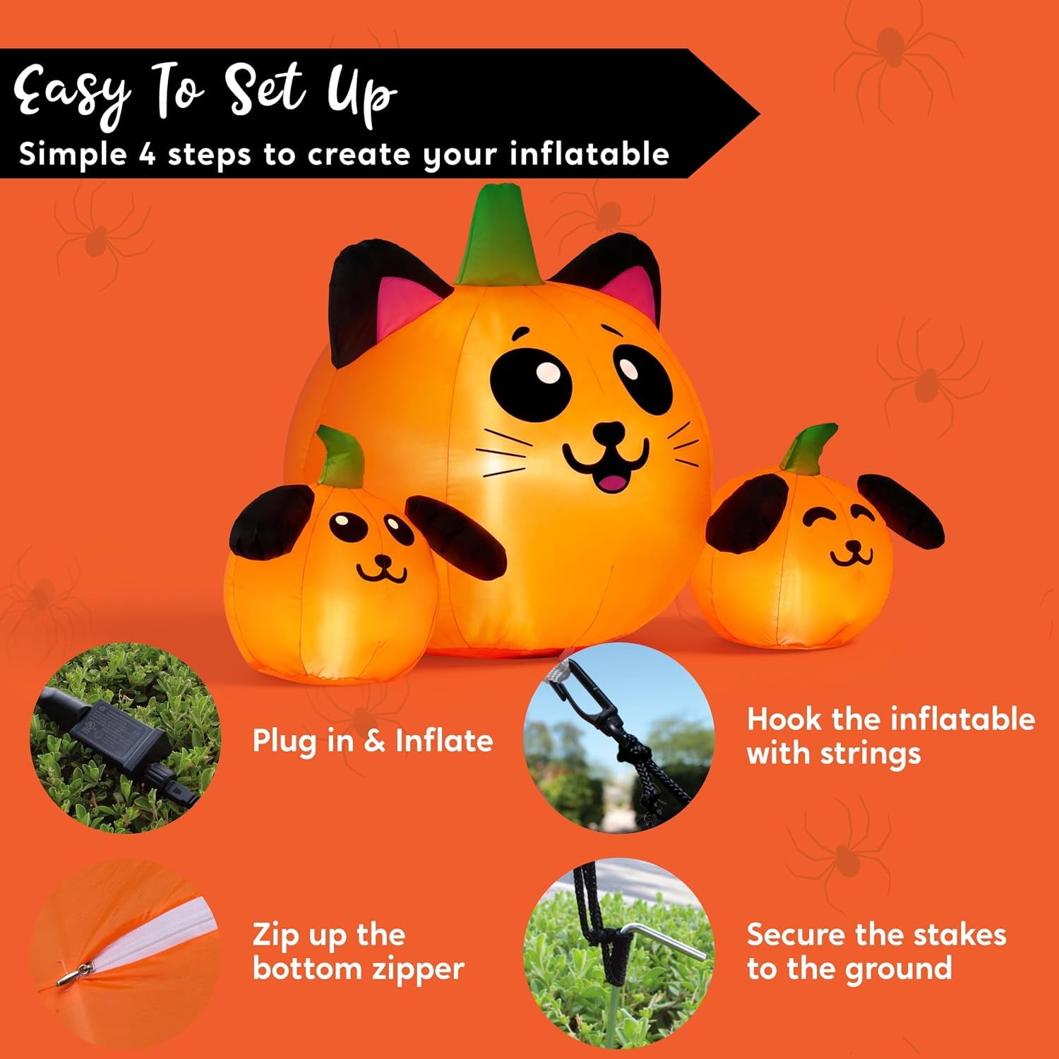 Joyfy 7 ft Halloween Inflatable Long Pumpkin with Witch's Cat Decorations Inflatables with Build-in LEDs,Halloween Decor Outdoor Blow Up Yard Decorations