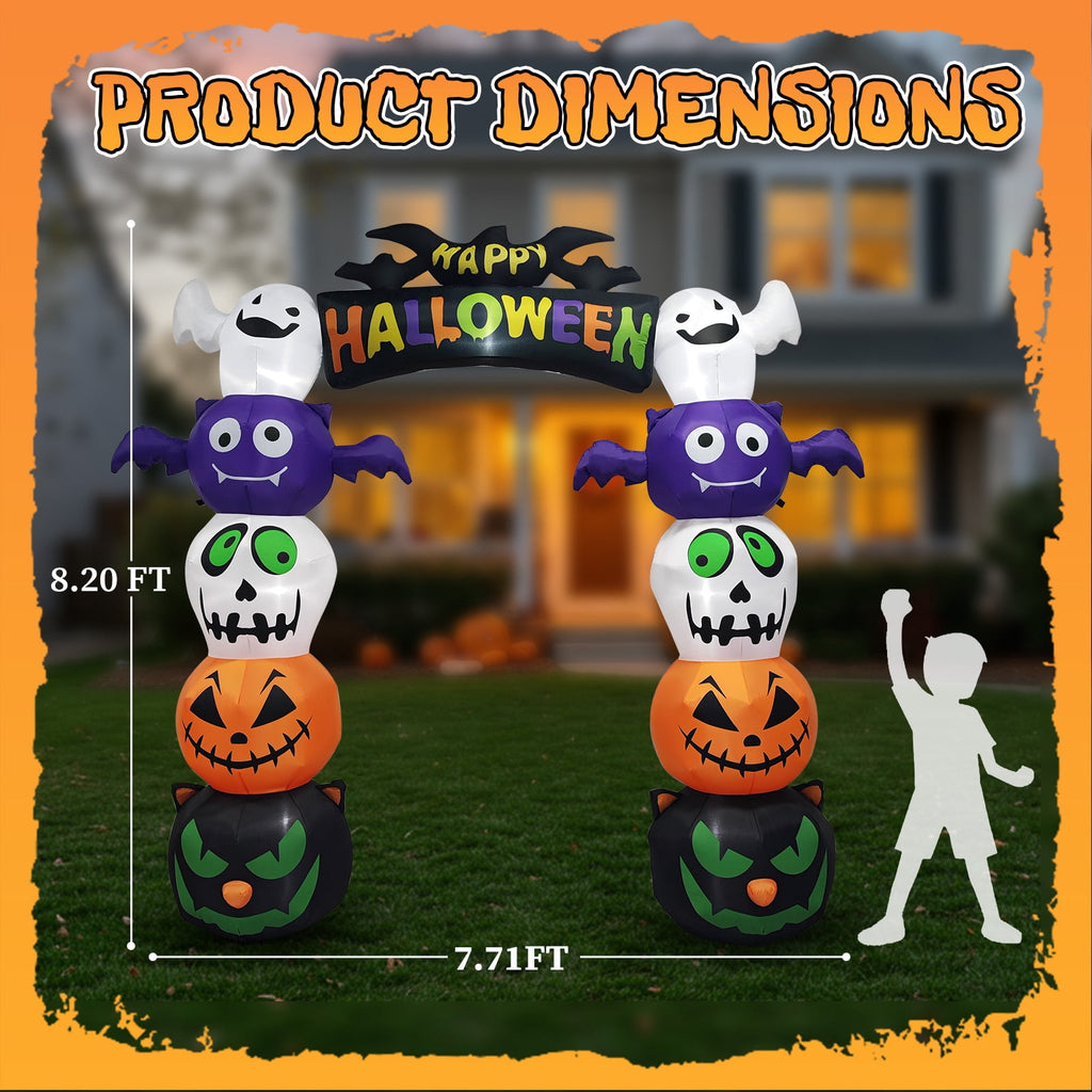 8FT Long Halloween Inflatables Pumpkins Eyeball Candy Outdoor Decorations, Blow Up Yard Decoration with Built-in LEDs Lighted for Lawn Garden Outside Indoor Decor