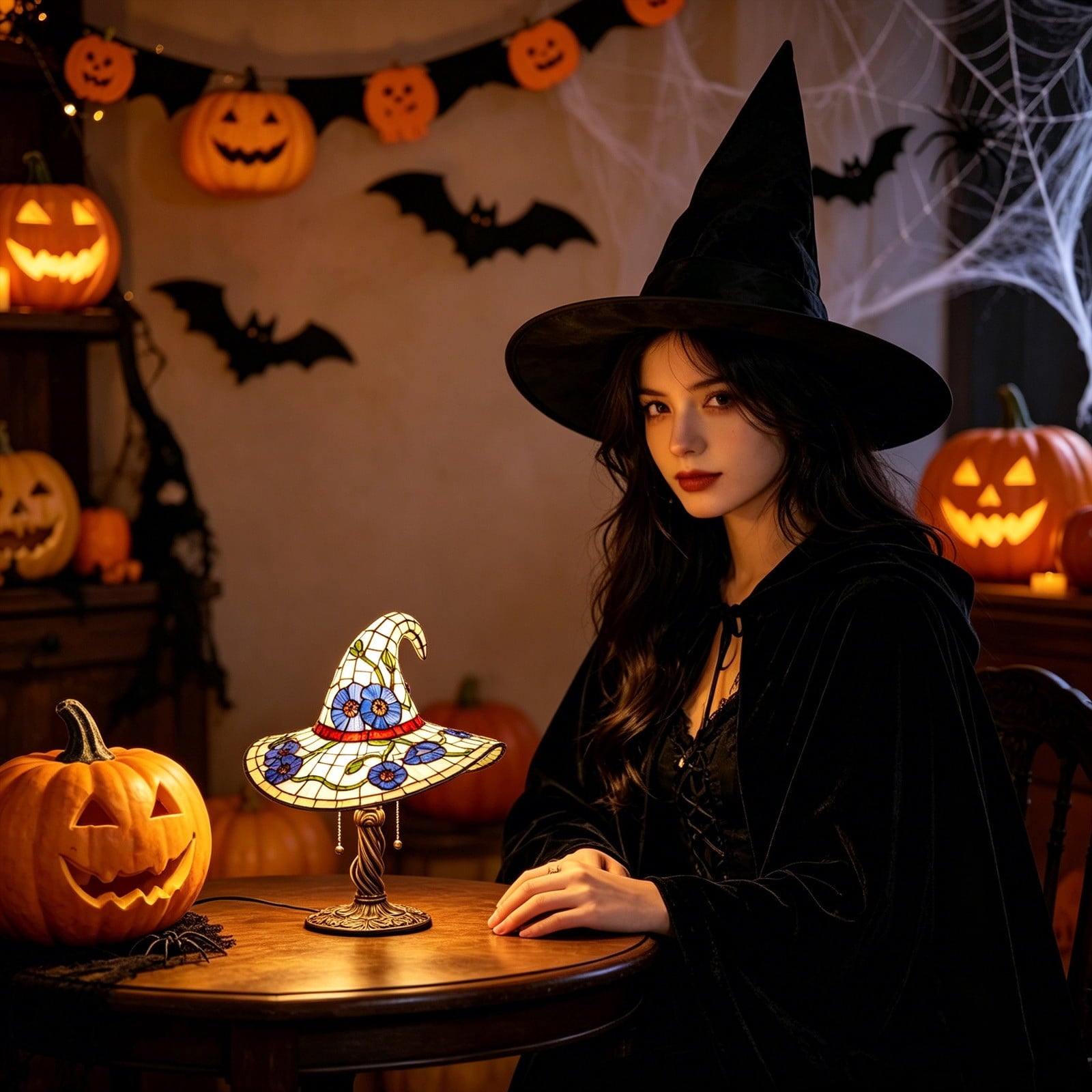Clearance Halloween Table Lamp Decorations, Witch Hat Lamp Gifts - Handcrafted Retro Resin Witch Lamp, USB Powered Gothic Wizard Hats Night Light, Home Decor Accent Lamps for Bedroom