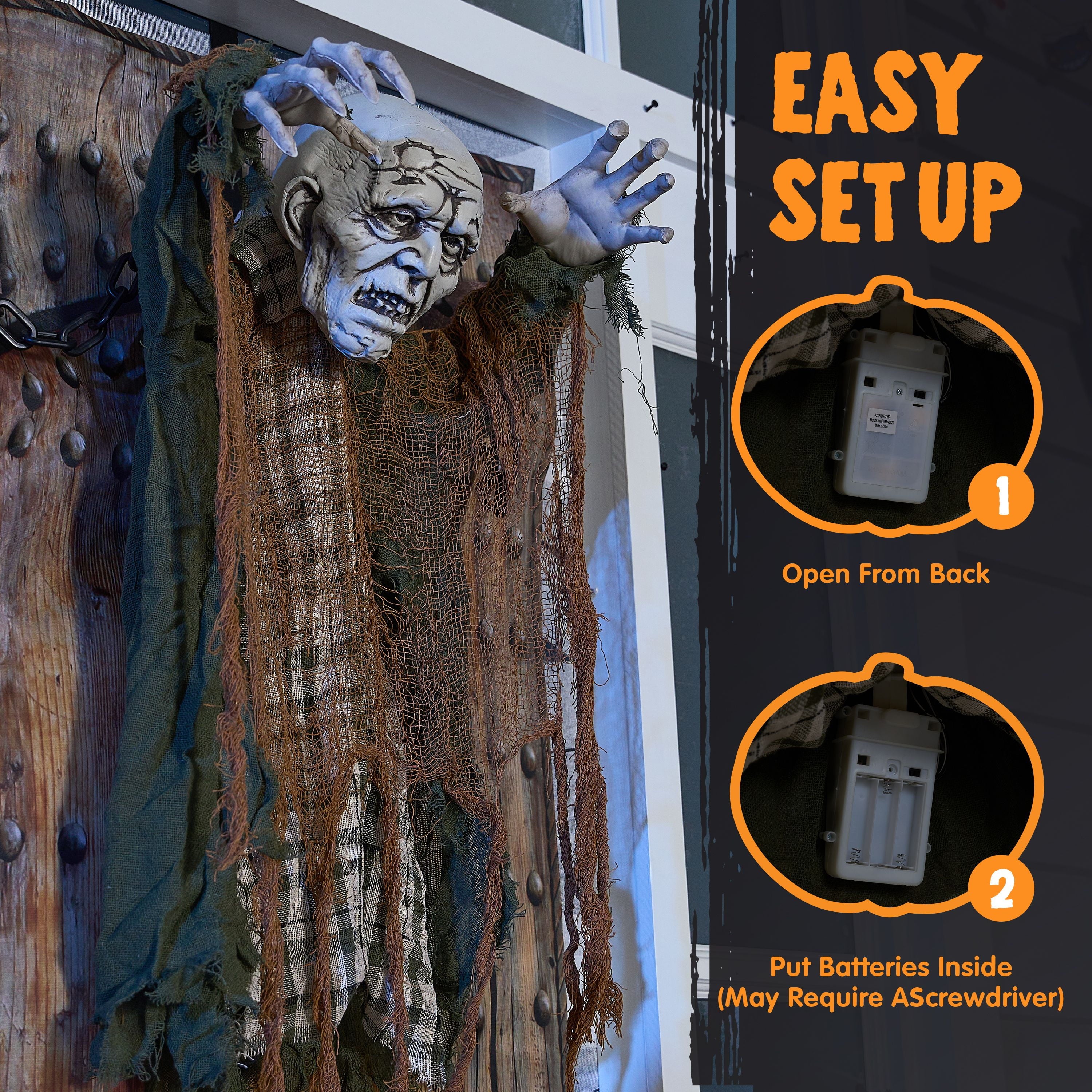 Joyfy 67" Standing Grim Reaper with Chain, Large Halloween Decorations Outdoor, Life Size Animatronics Skelton, Sound-Actived Party Decor with Creepy Sound & LED Eyes, Scary Haunted House Props
