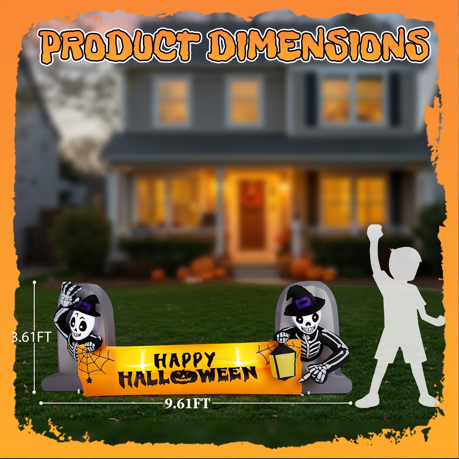 8FT Long Halloween Inflatables Pumpkins Eyeball Candy Outdoor Decorations, Blow Up Yard Decoration with Built-in LEDs Lighted for Lawn Garden Outside Indoor Decor