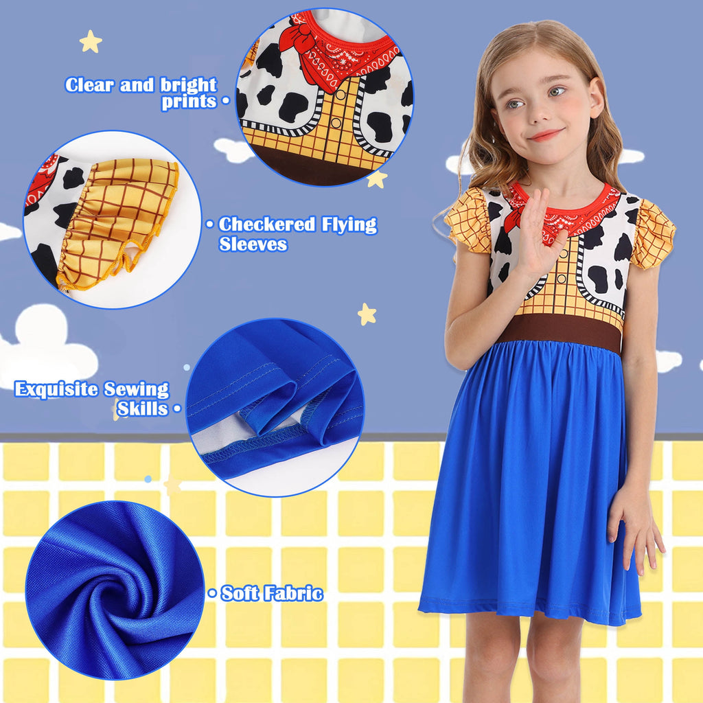 Benylion Cowgirl Costume for Girl Summer Dress Western Dress Up Outfit for Kids Halloween Cosplay Party Dresses Ruffle Sleeve for 5-6 Years