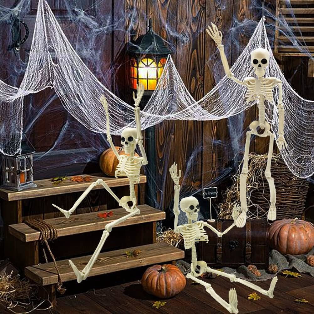 2PCS Halloween Skeleton Decoration Posable Skeletons Realistic Joint Design ,Indoor Outdoor Haunted House Props,16inches/40cm