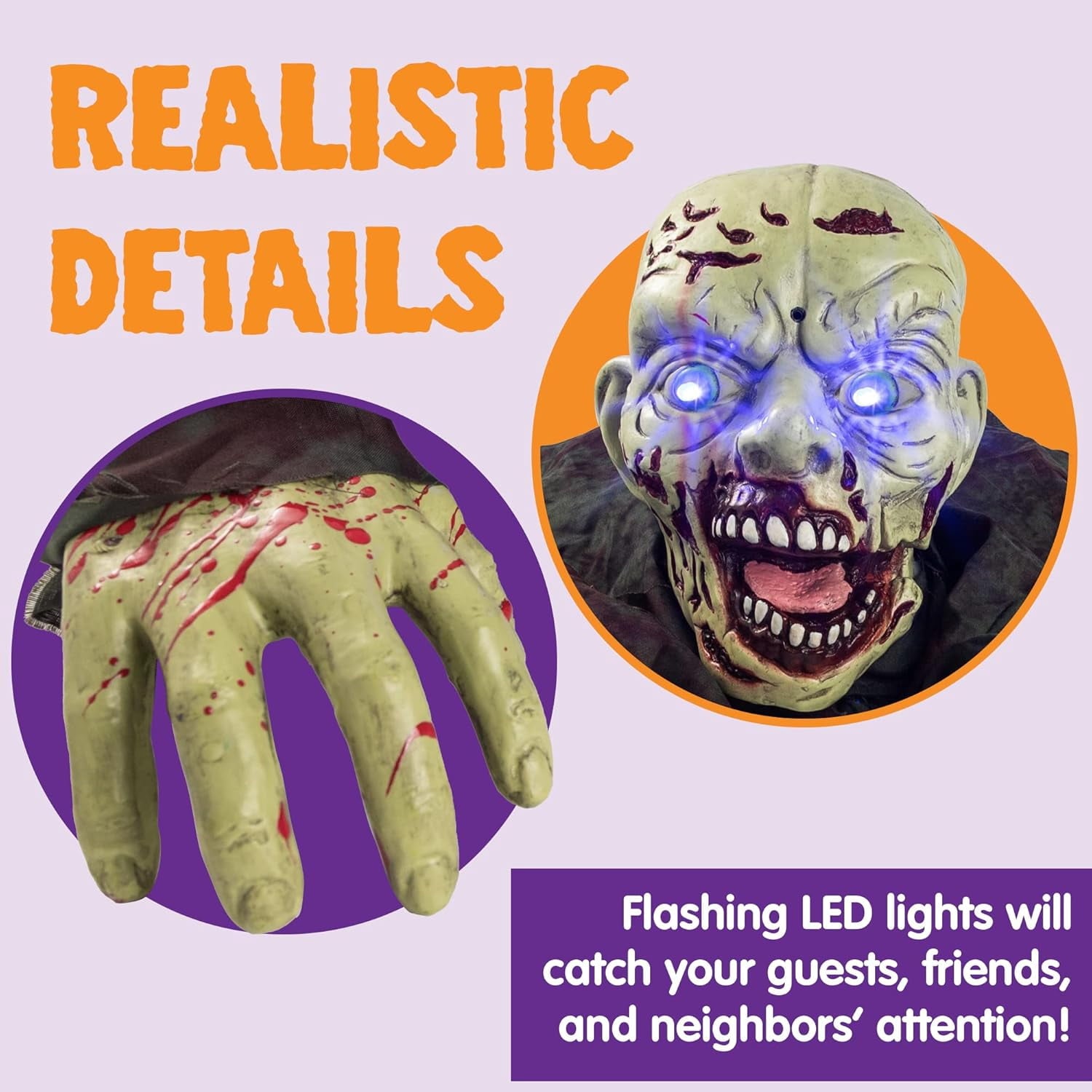 Joyfy Halloween Decorations Outdoor Groundbreaker Creepy Life Size Light Up Climbing Zombie Groundbreaker with Sound,Motion Activated Halloween Decorations Haunted House Decorations