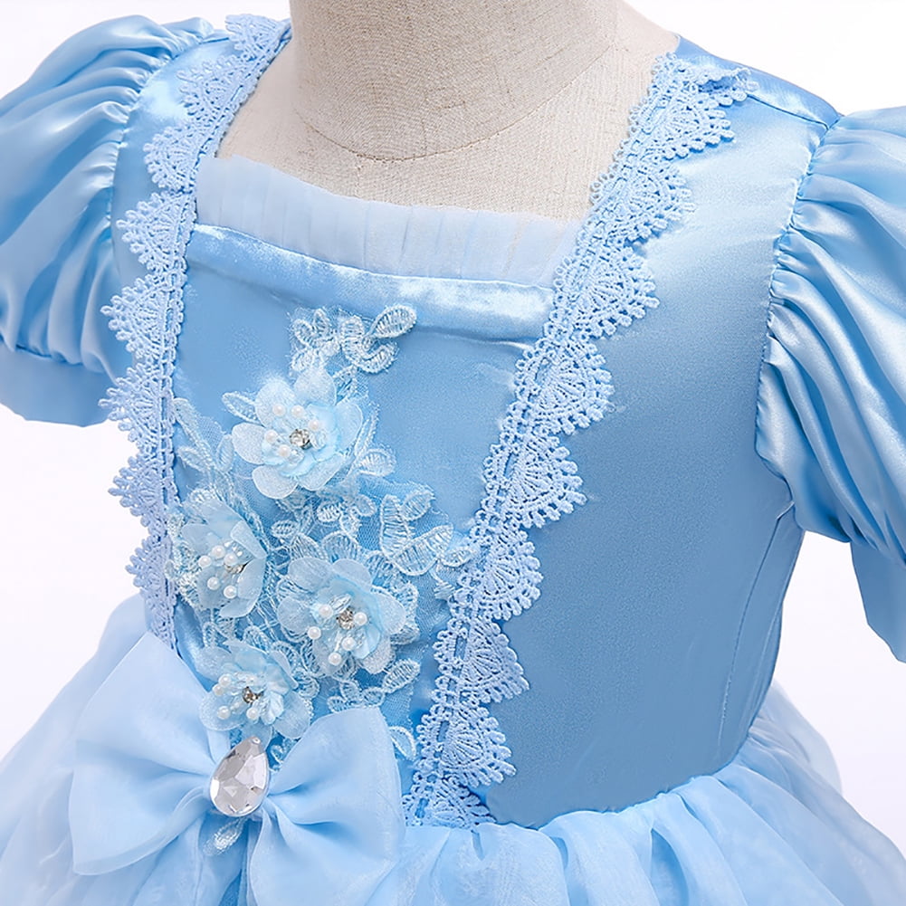 IBTOM CASTLE Little Girls Princess Halloween Cosplay Outfits for Kids Party Fancy Dress up Long Evening Gown 4-5 Years Cinderella Blue