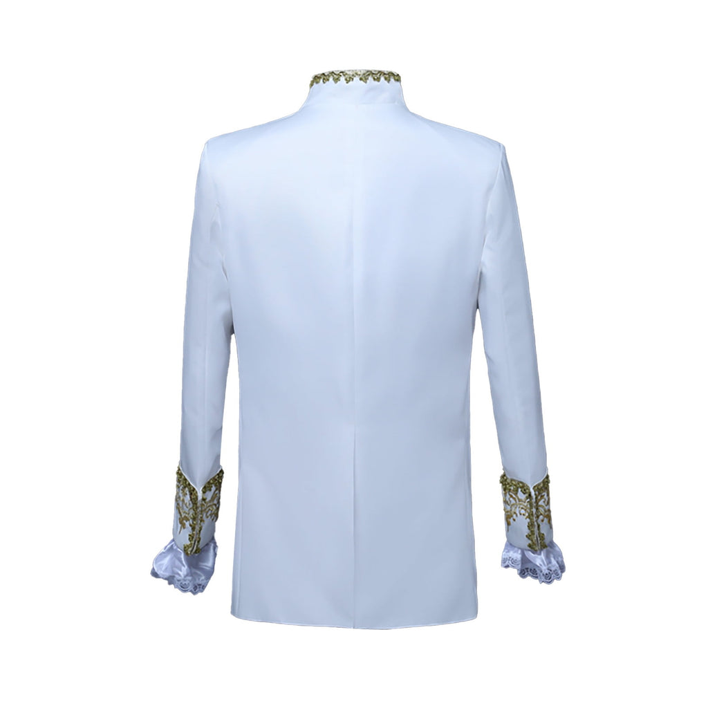 Odeerbi Mens Steampunk Tailcoat Gothic Medieval Gold Embroidery Jacket Halloween Tuxedo Coat Frock Uniform European Court Performances Prince Uniforms Coat White
