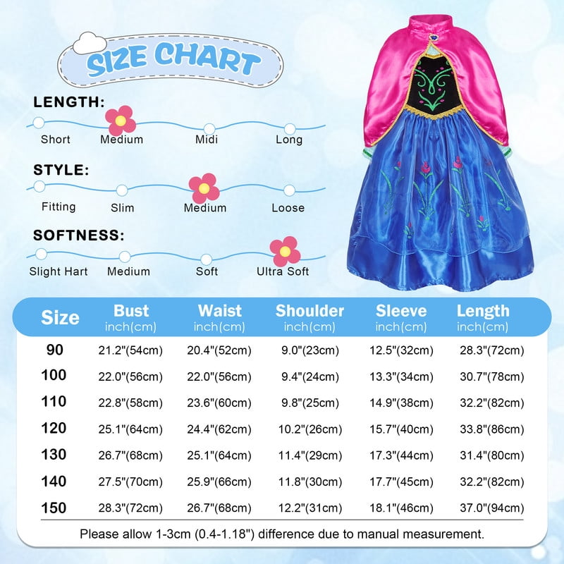 Jurebecia Princess Dress Snow Queen Costume for Girls Birthday Party Halloween Christmas Cosplay Outfit Toddler Kids 120 cm 5-6 Years