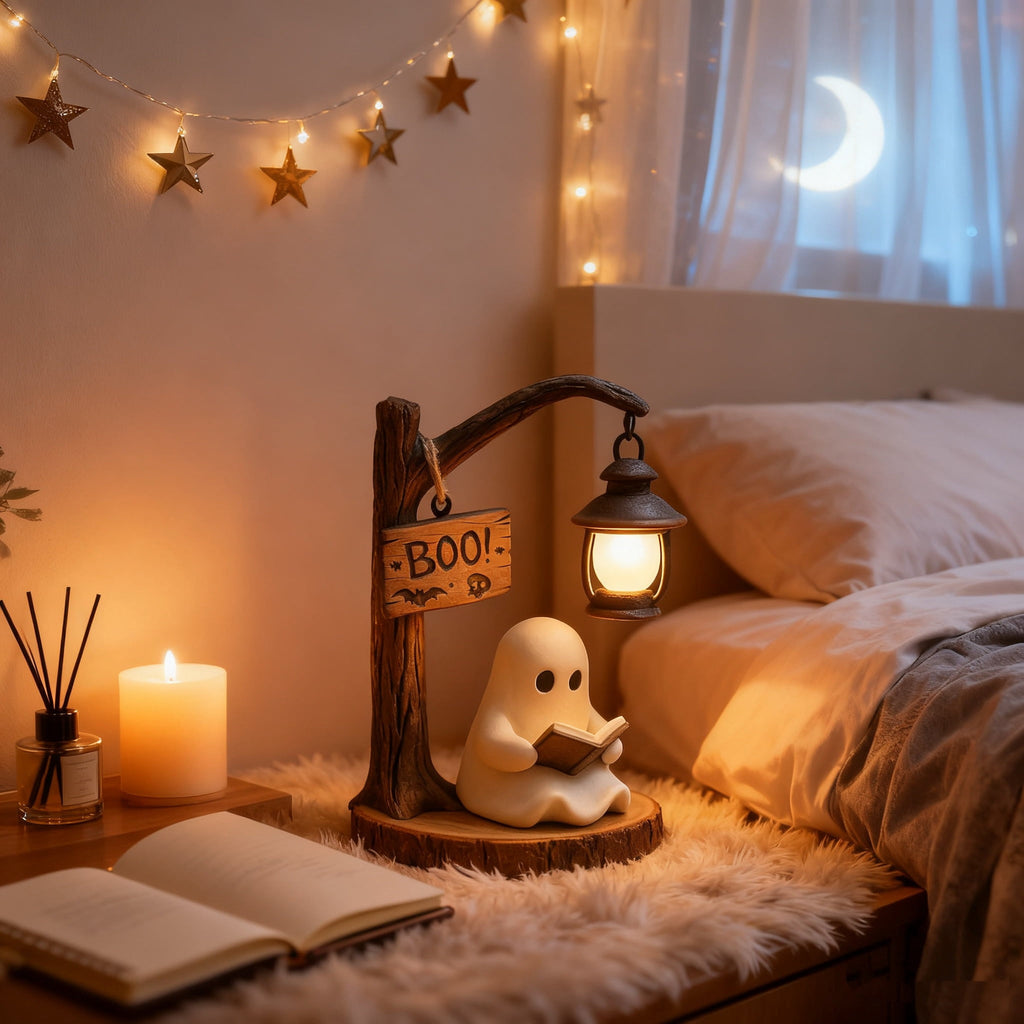 YZEGDCH Halloween 3D Ghost Campfire Flickering Night Light 2 Funny Roasting Marshmallows at Campfire LED Electric Faux Flameless Campfire Nightlight Funny Halloween Decor