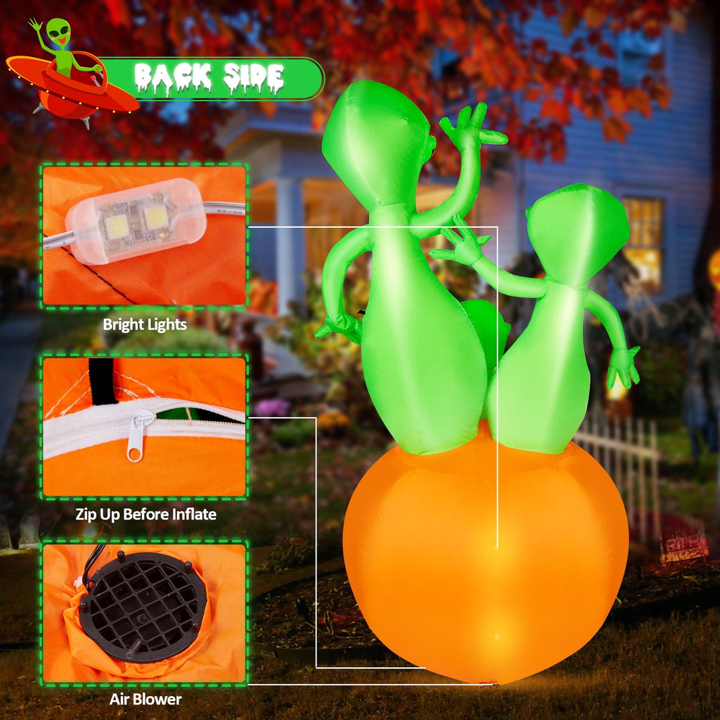 5.7FT Inflatable Halloween Inflatable Crawling Green Ghost with Tombstone Built-in LED Lights Inflatable LED Lights Blow Up Yard Decoration