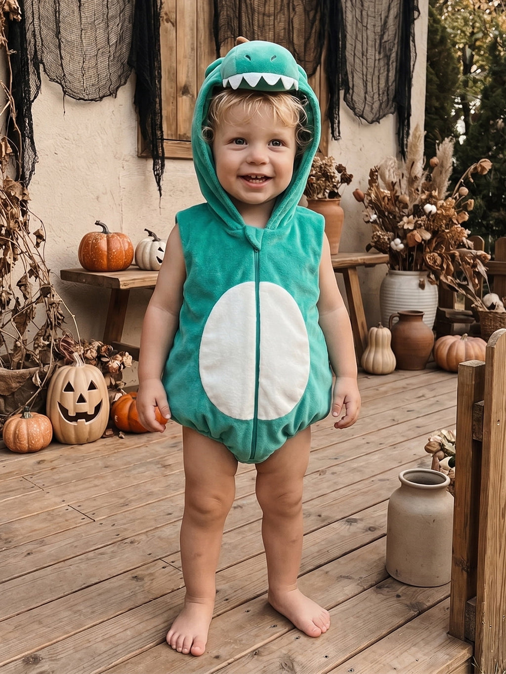 RUINIXCW Newborn Baby Boy Halloween Costume Kids Infant Animal Cosplay Outfit Toddler Fall Winter Clothes Warm Fleece Hooded Sleeveless Romper