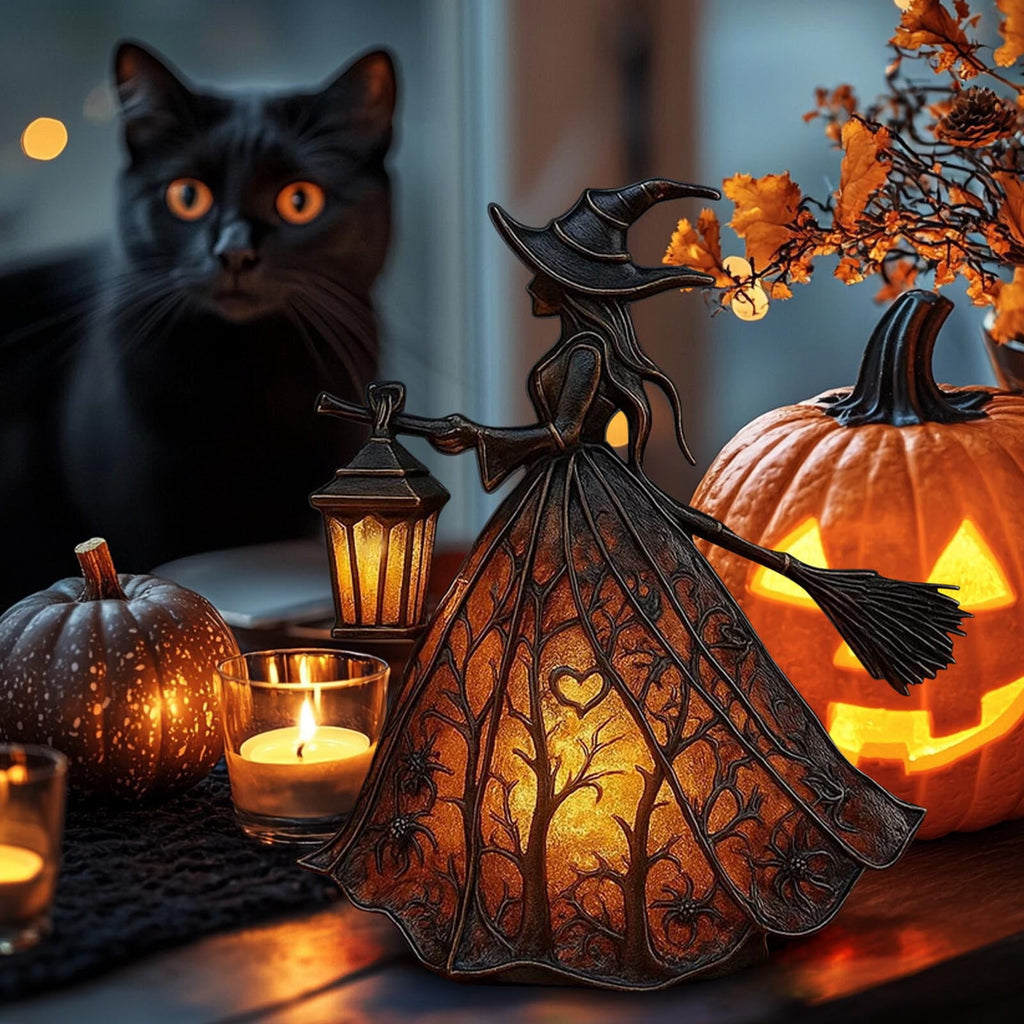 XEOVHV Halloween Witch Lamp, Light Up Witch Figurine, Spooky Table Night Light for Halloween Decoration, Stained Gothic Witches Led Lamp, Holiday Decorations for Bedroom