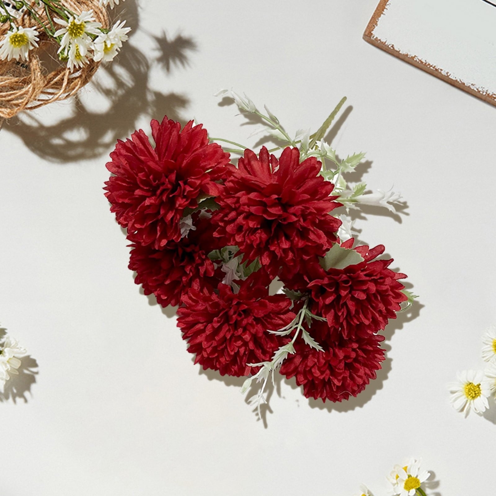 Fall Outside Decor Simulation 6-Head Chrysanthemum Bouquet Autumn Edition - Sapphire Blue Fake Flowers For Outdoors Fall Door Decor Faux Pumpkins For Outdoor For Fall Decor