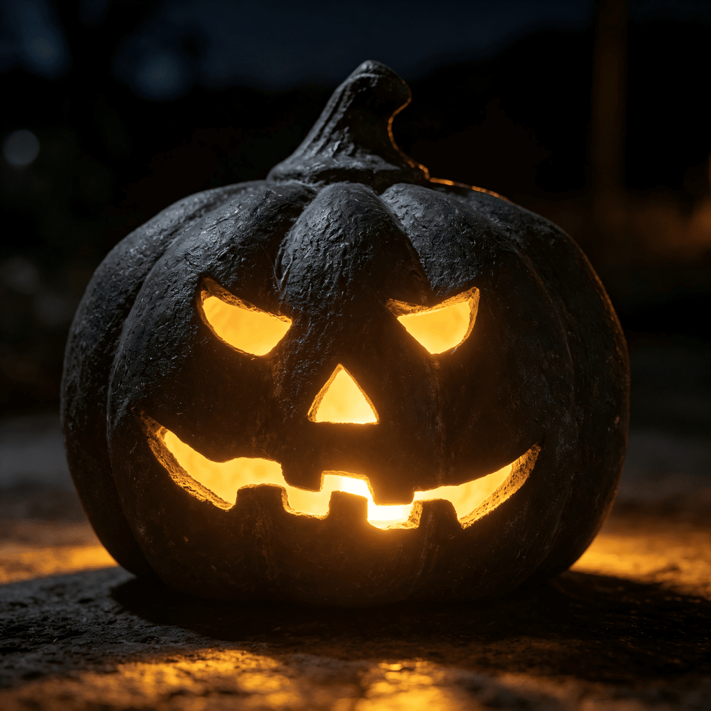 Halloween Decorations - 9.8" Black Handmade Resin Jack O Lantern Pumpkin Fall Decor, Indoor Outside Gothic Festival House Centerpiece Decoration for Table Garden Living Room Mantel