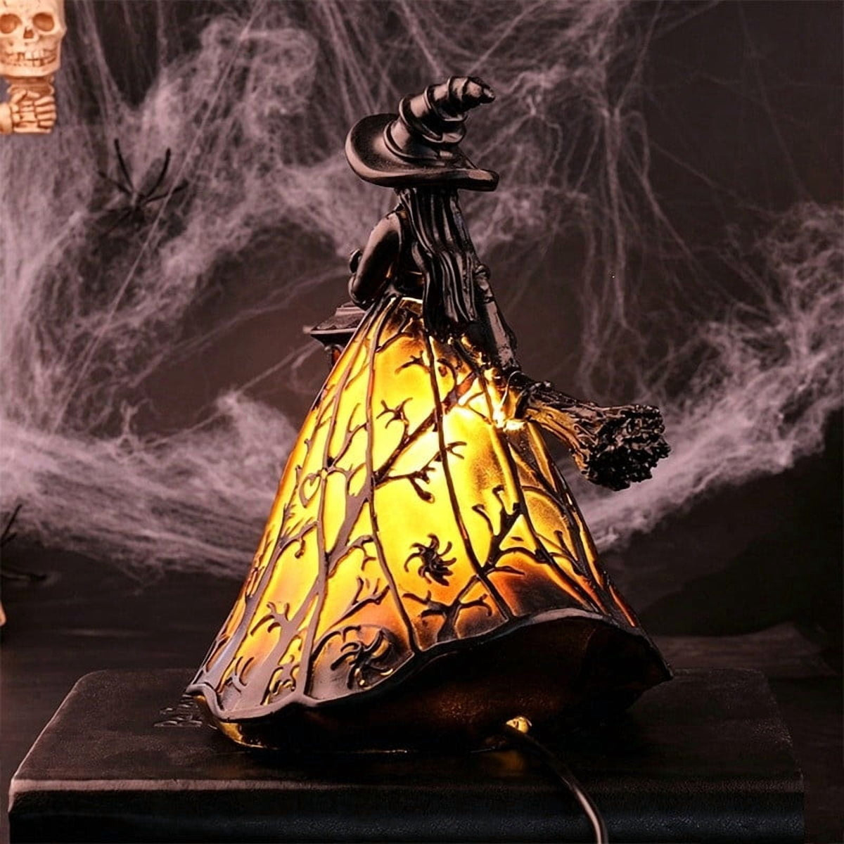Halloween Witch Lamp,Stained Gothic Witch Hat Led Lamp for Stained Glass Inspired, Spooky Decorative Standing Night Light,Unique Halloween Party Lighting Decorations Door for Indoor
