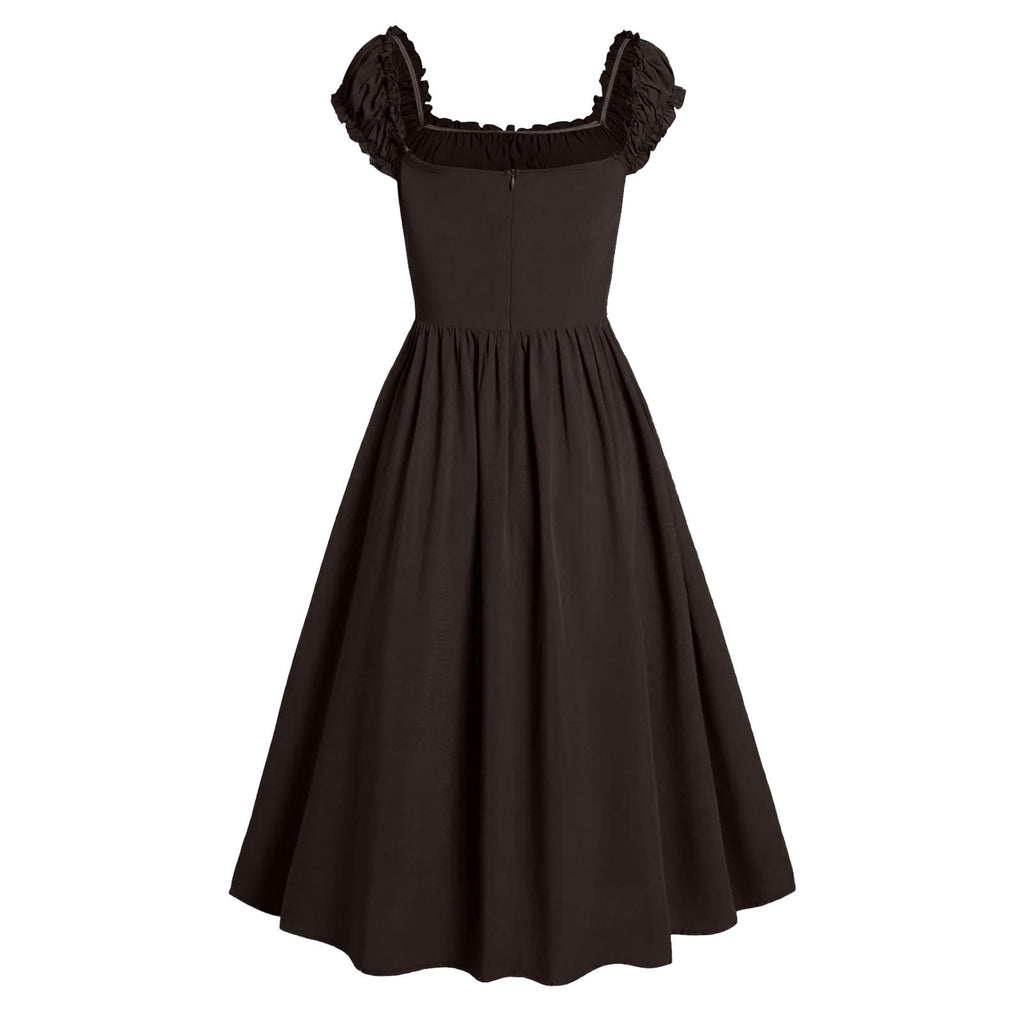 Jsaierl Womens Vintage Medieval Dress Renaissance Pleated Dress with Corset Patchwork Ball Gown Sleeveless Lace Up Midi Dresses