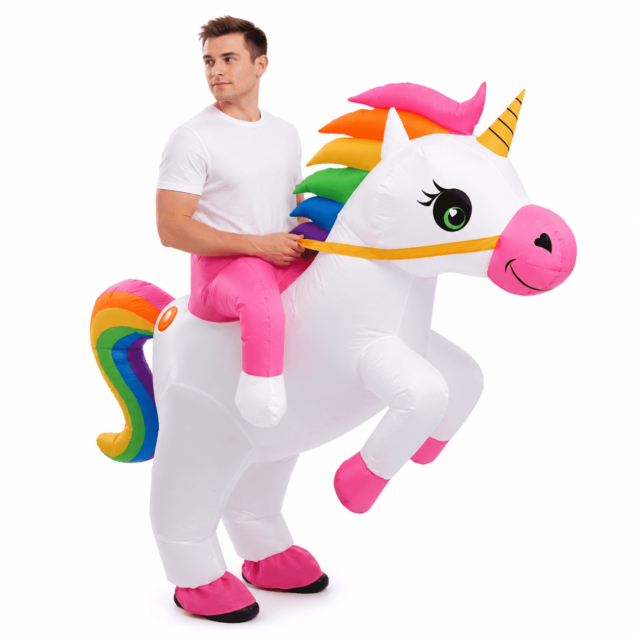 Inflatable Unicorn Costume for Adults, Funny Ride On Blow Up Costume for Men Women, Halloween Party Cosplay Outfit