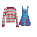 Alaiyaky 5 Piece Halloween Costumes for Women, Adult Scary Costume, Rainbow Stripe Shirt with Blue Jumpsuit Outfit Sets
