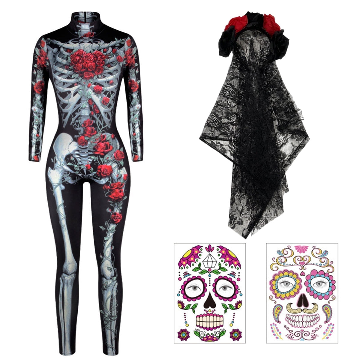 Alaiyaky Halloween Costumes for Women 3D Print Skeleton Jumpsuit Skeleton Costume Sexy Bodycon Bodysuit Vampire Costume Adult Spooky Costume Design's for Parties