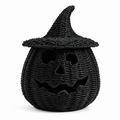 Aximioll Black Wicker Jack-O-Lantern Pumpkin 11.8In, Woven Rattan Halloween Pumpkin with Witch Hat, Cutout Face Tabletop Decor for Porch Entryway Mantel, Black