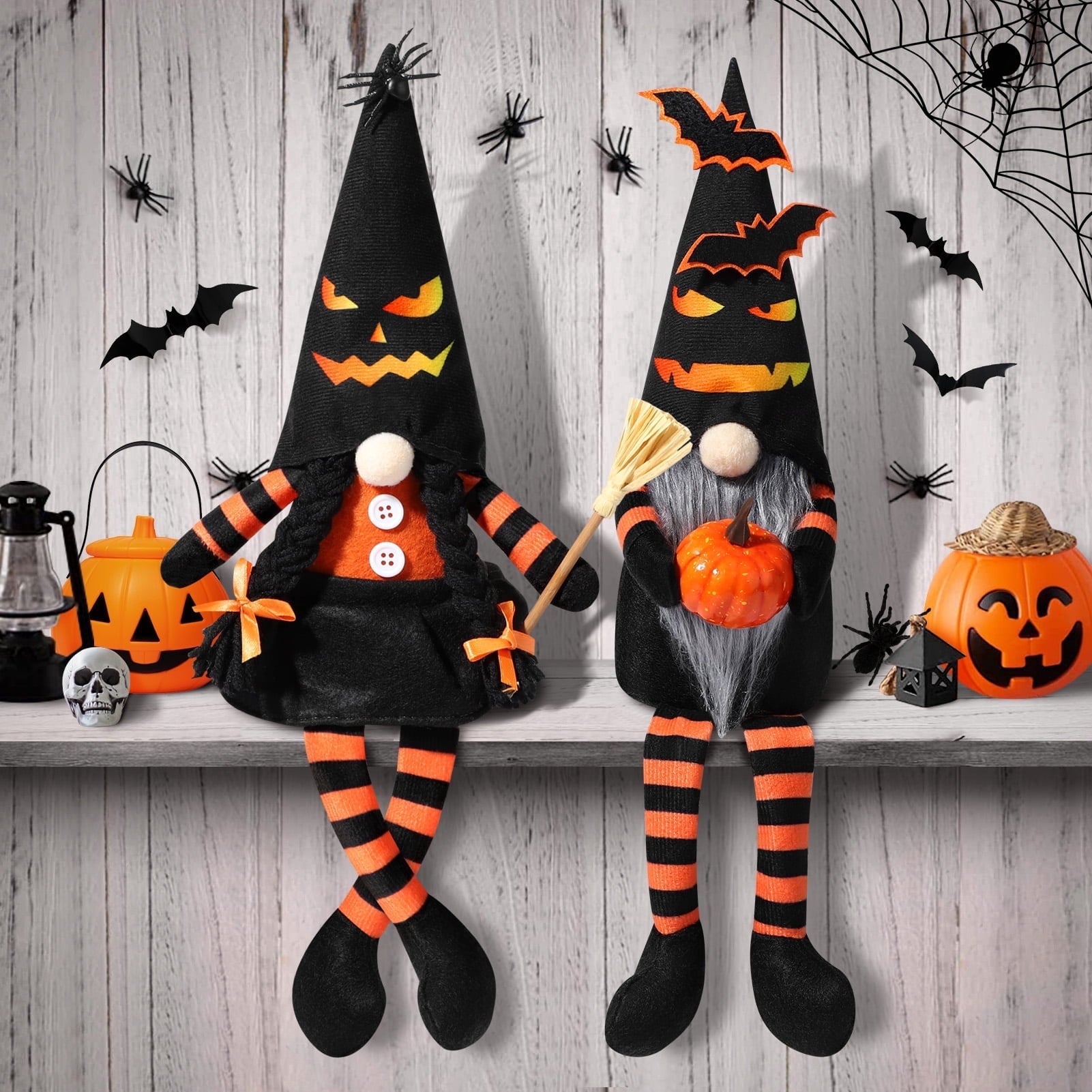 Ayieyill 2 Pack Halloween Gnomes Plush Decor, Halloween Gnome Decoration Gifts, Handmade Tomte Swedish Gnome Nisse Scandinavian Gnomes Orange