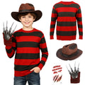 BUXULYP Halloween Killer Costume Kids Red Striped Sweater Hat Glove Claws Cosplay Outfits for Boys Girls Toddler Youth