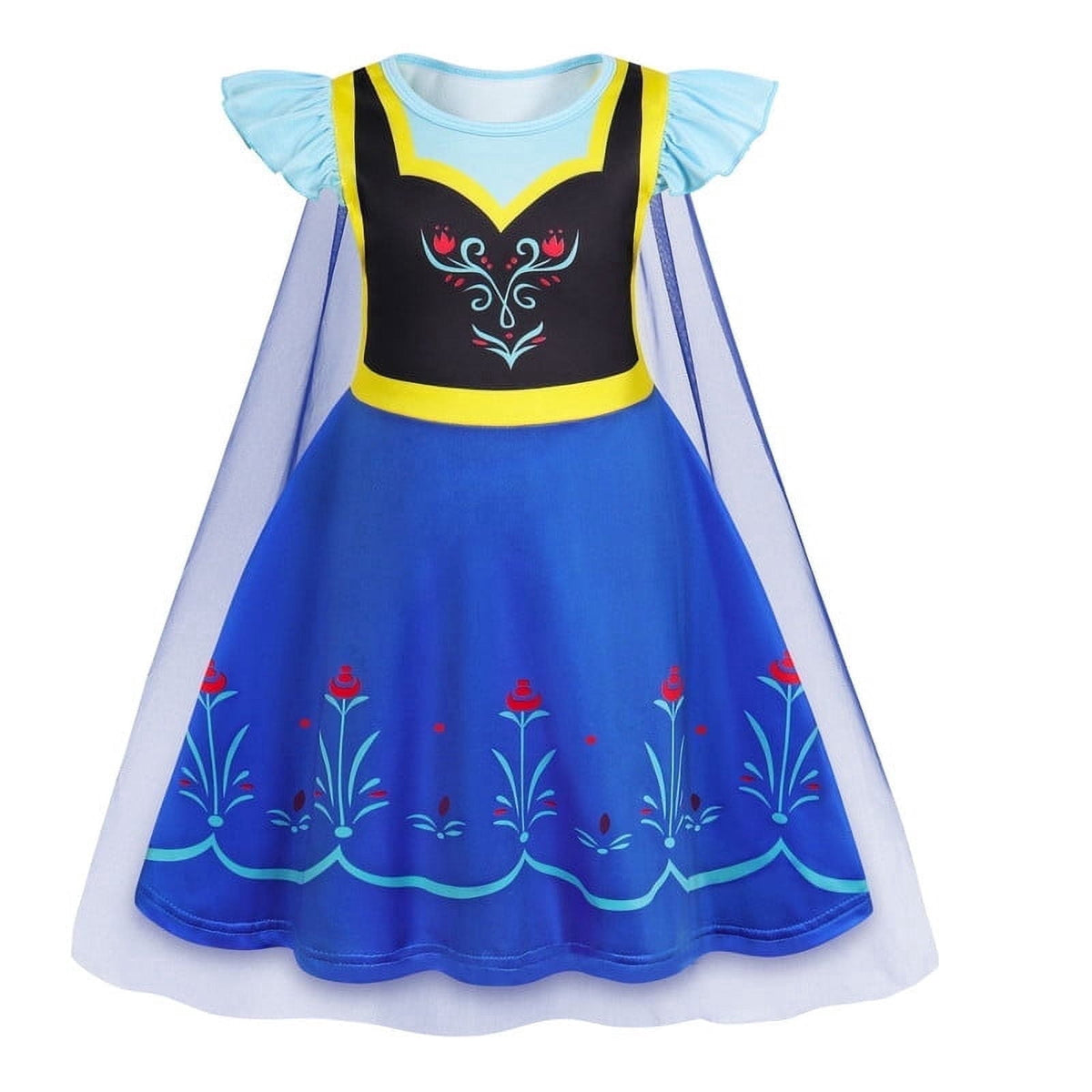 Benylion Girls Ice Princess Dress Halloween Cosplay Costumes With Tulle Cape Kids Birthday Party Dress up Outfit for 7-8 Years
